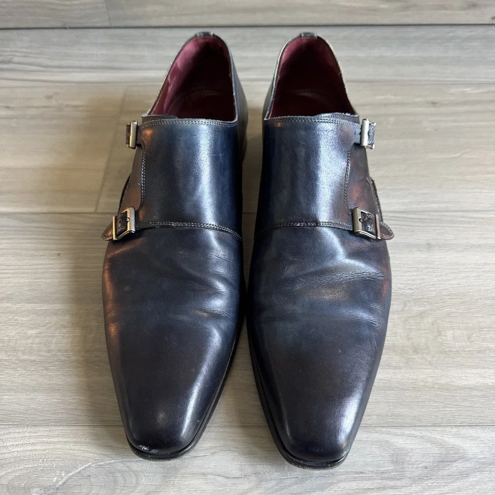 Magnanni Men's Ondara Double-Monk Two-Tone Brown Navy Leather Shoes Sz 12 Spain